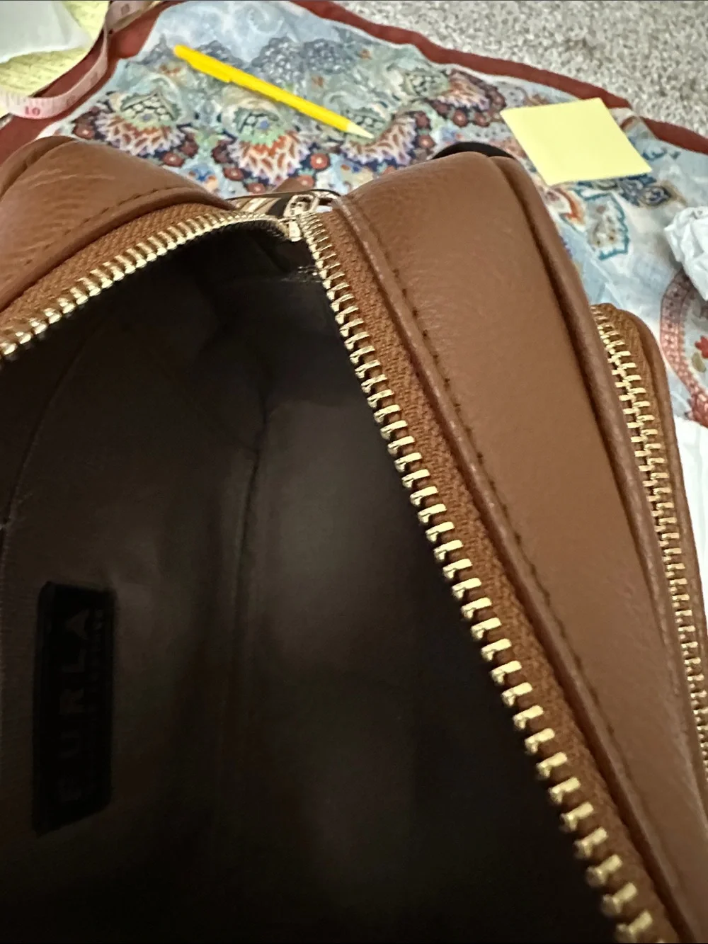 Furla Brown Pebbled Leather Messenger with Black Strap